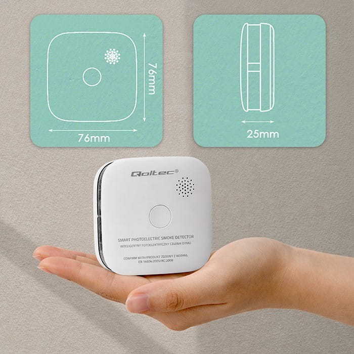 Qoltec Bezprzewodowy czujnik dymu z baterią | alarm 85dB | LED