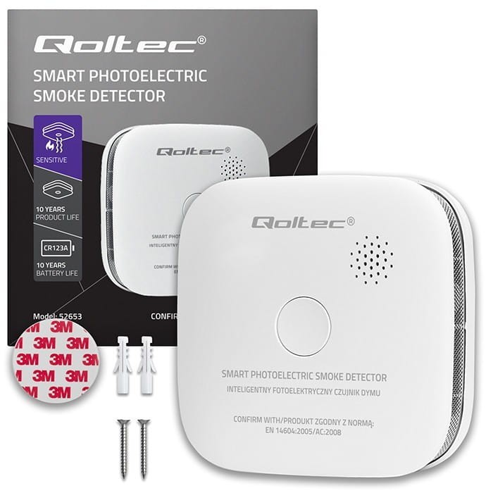 Qoltec Bezprzewodowy czujnik dymu z baterią | alarm 85dB | LED