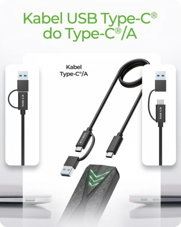 IcyBox Obudowa dysku IB-1805ML-CU31 NVMe M.2 SSD, RGB oświetlenie