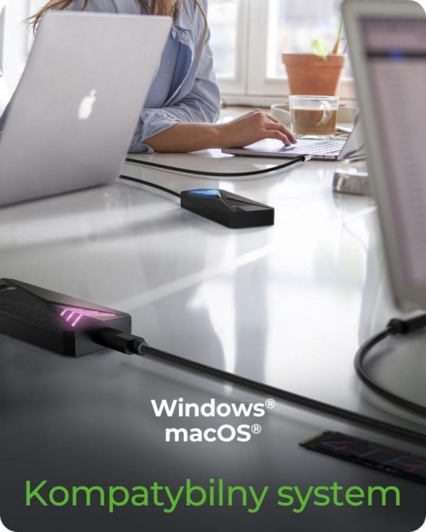 IcyBox Obudowa dysku IB-1805ML-CU31 NVMe M.2 SSD, RGB oświetlenie