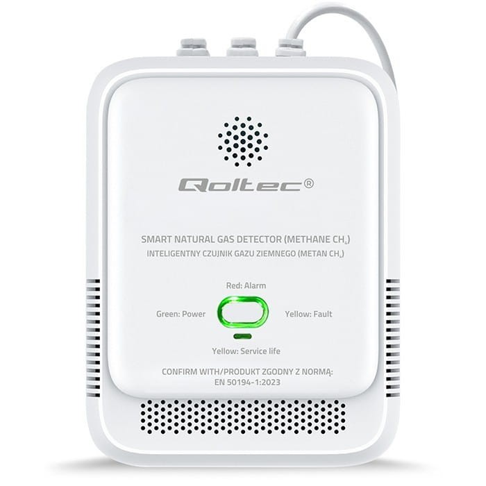Qoltec Czujnik wycieku gazu ziemnego | detektor CH4 | NG | alarm 85dB | LED