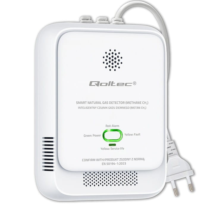 Qoltec Czujnik wycieku gazu ziemnego | detektor CH4 | NG | alarm 85dB | LED
