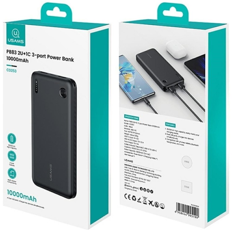 USAMS Powerbank PB83 10000mAh PD 2xUSB-A USB-C biały