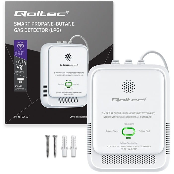 Qoltec Czujnik wycieku gazu Propan-Butan | detektor LPG | alarm 85dB |  LED