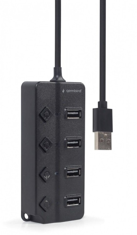 Gembird HUB 4-portowy USB 2.0 z przełącznikami, czarny