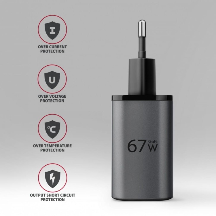 AXAGON Ładowarka sieciowa ACU-PQ67D PD&QC 67W 2-port GaN, Ekran LED, USB-A  + USB-C