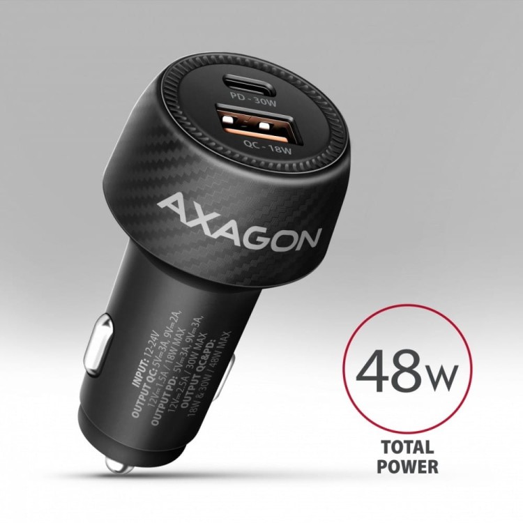 AXAGON Ładowarka samochodowa PWC-PQ48 48W z 2 portami, PD3.0, QC4+