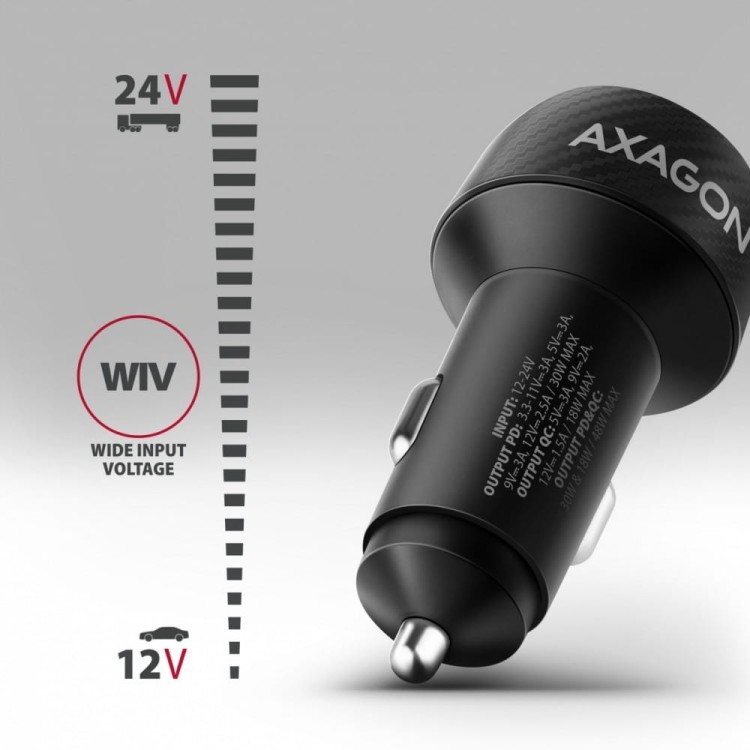 AXAGON Ładowarka samochodowa PWC-PQ48 48W z 2 portami, PD3.0, QC4+