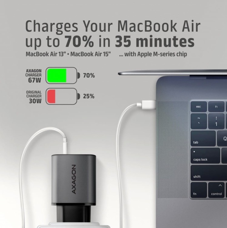 AXAGON Ładowarka sieciowa ACU-PQ67 PD&QC 67W 2-port GaN, USB-A + USB-C