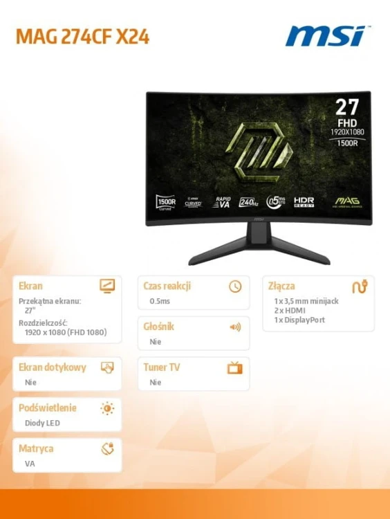 MSI Monitor MAG 274CF X24  27cali/LED/FHD/CURVE/240Hz/Black