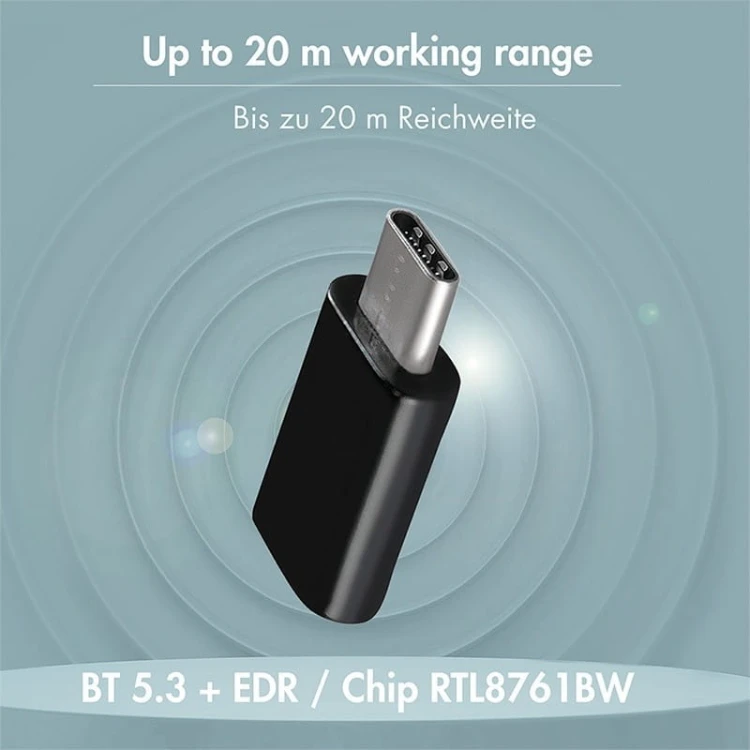 LogiLink Adapter BT5.3, USB-C Gen1, 3Mbps, 20m, czarny