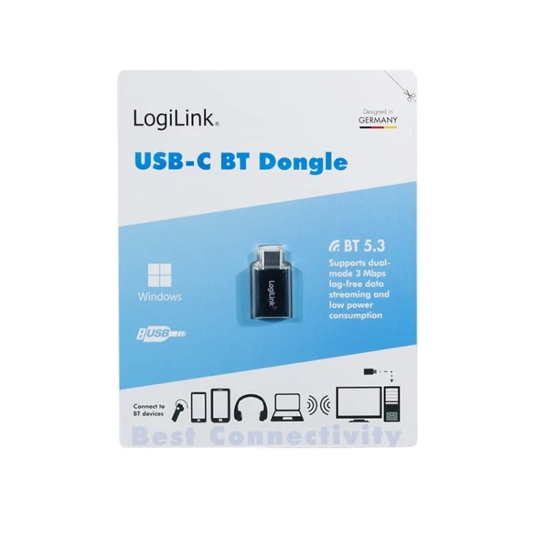LogiLink Adapter BT5.3, USB-C Gen1, 3Mbps, 20m, czarny