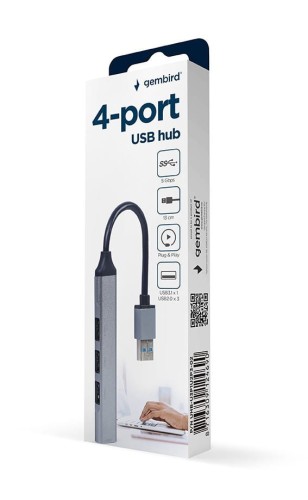 Gembird HUB USB 4-Porty (USB3 x 1, USB2 x 3), srebrny