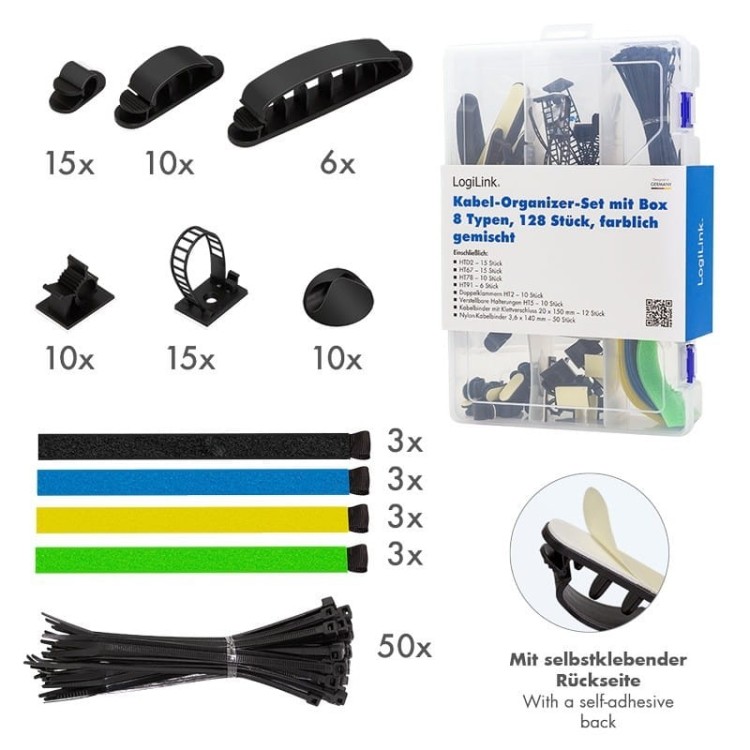 LogiLink Zestaw organizerów kabli, 8 elementów