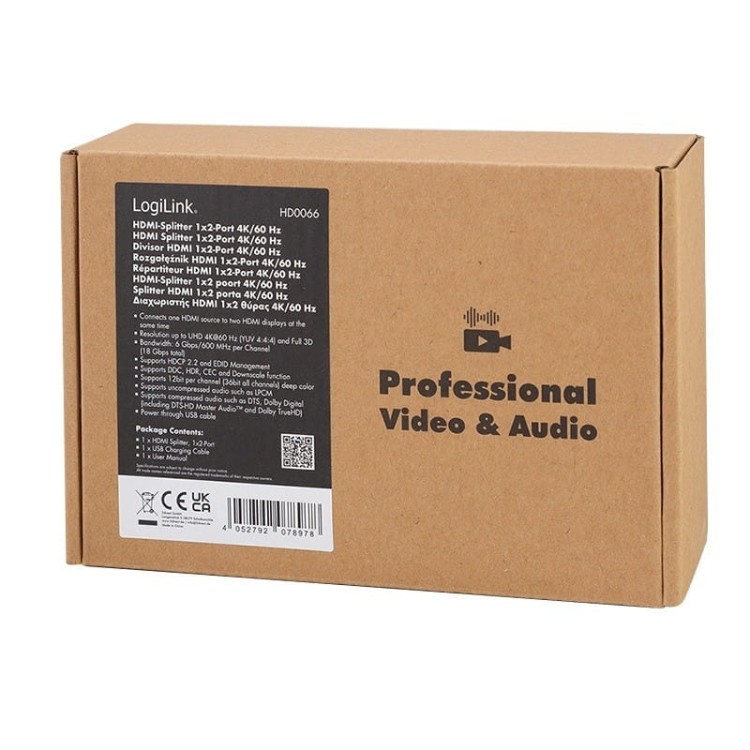 LogiLink Splitter HDMI, 1x2-Port 4K/60Hz