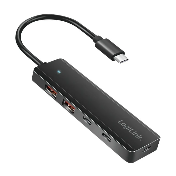 LogiLink Hub USB-C, 4-porty 2x USB-A,2xUSB-C, czarny