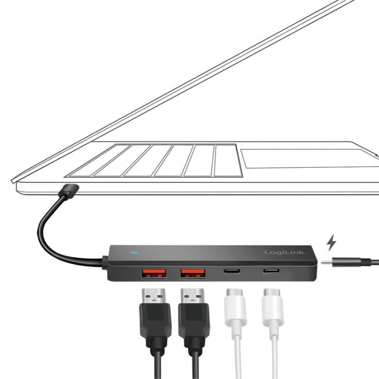 LogiLink Hub USB-C, 4-porty 2x USB-A,2xUSB-C, czarny