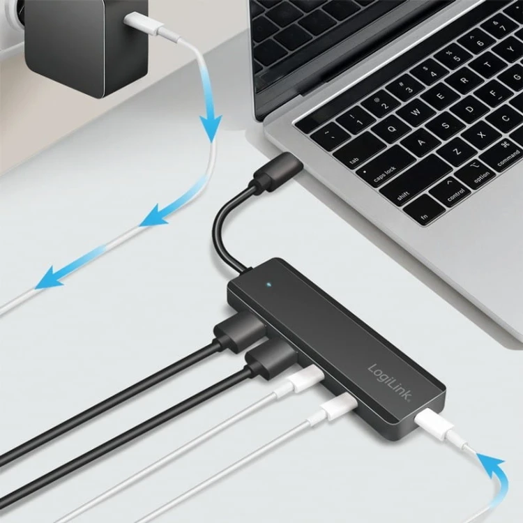 LogiLink Hub USB-C, 4-porty 2x USB-A,2xUSB-C, czarny