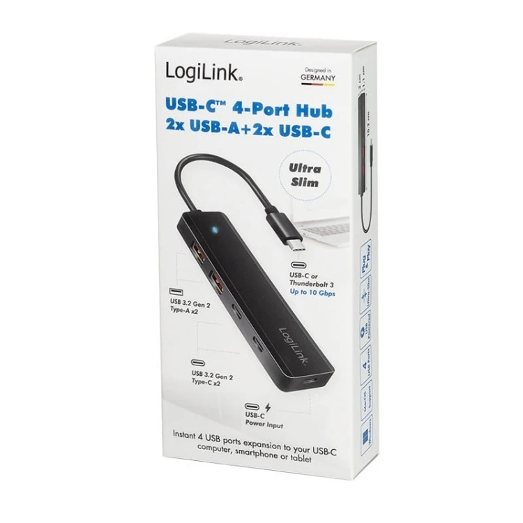 LogiLink Hub USB-C, 4-porty 2x USB-A,2xUSB-C, czarny