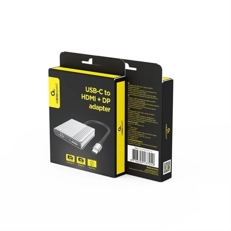 Gembird Adapter USB-C do HDMI + DP, 4K 60Hz, czarny