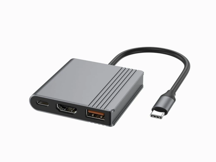 Gembird Adapter wieloportowy USB typu C 3 w 1 (port USB + HDMI +USB-C), gwiezdna szarość