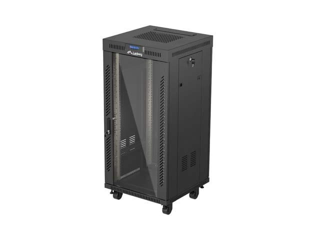 Lanberg Szafa instalacyjna rack stojąca 19" 24U 600x600  czarna drzwi przeszklone LCD ( Flat pack)V2