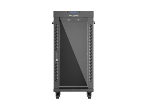 Lanberg Szafa instalacyjna rack stojąca 19" 24U 600x600  czarna drzwi przeszklone LCD ( Flat pack)V2