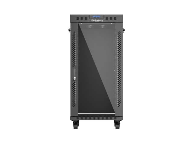 Lanberg Szafa instalacyjna rack stojąca 19" 24U 600x600  czarna drzwi przeszklone LCD ( Flat pack)V2