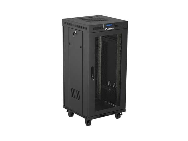Lanberg Szafa instalacyjna rack stojąca 19" 24U  600x600 czarna drzwi perforowane LCD (Flat pack) V2