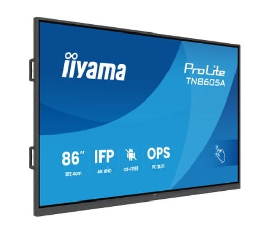 IIYAMA Monitor 86 cali TN8605A-B1AG IPS,4K,40pkt,500cd,nonOS,1200:1,5ms,    DeepContrast-IR+, 1xVGA,2xHDMI,DP,USB-C(PD65W),2xRJ45,2x20W,PiP,PbP,UCHWYT