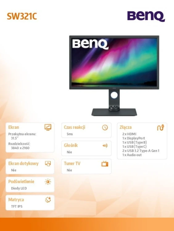 Benq Monitor 31.5 cala SW321C 4K LED 4ms/4K/1000:1/HDMI