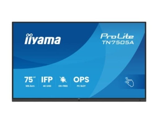 IIYAMA Monitor 75 cali TN7505A-B1AG IPS,4K,40pkt,500cd,nonOS,1200:1,5ms,    DeepContrast-IR+, 1xVGA,2xHDMI,DP,USB-C(PD65W),2xRJ45,2x20W,PiP,PbP,UCHWYT