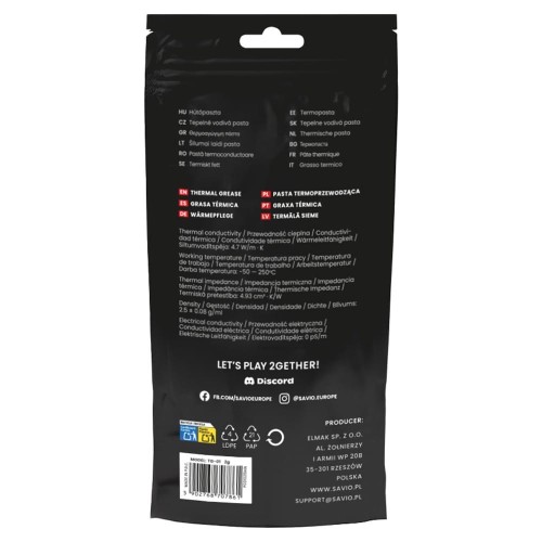 Savio Pasta termoprzewodząca GLACIER TG-01 4.7W/m-K, 2g