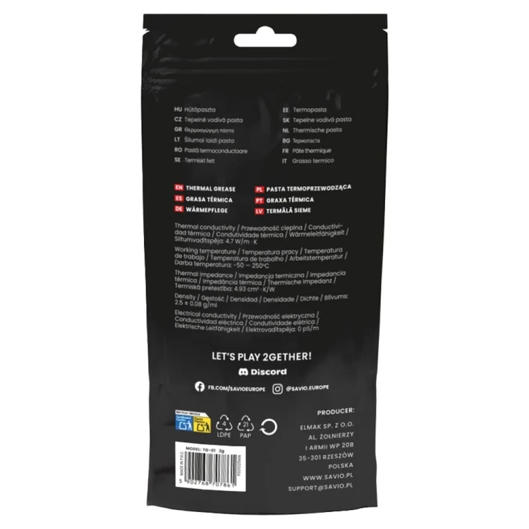 Savio Pasta termoprzewodząca GLACIER TG-01 4.7W/m-K, 2g