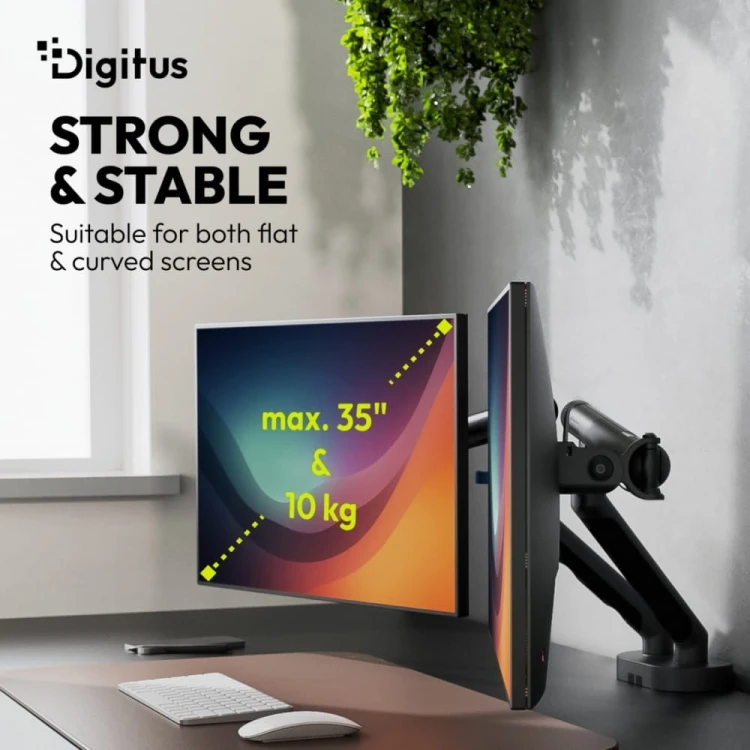 Digitus Ramię biurkowe podwójne z zaciskiem i sprężyną mechaniczną 2x LCD max. 35" obciążenie 2x10kg, VESA: 75x75, 100x100, czarne
