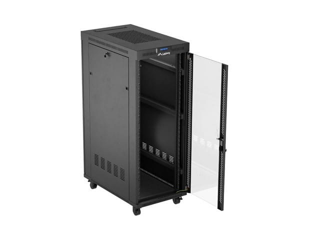Lanberg Szafa instalacyjna rack stojąca 19 cali 32U 600x1000 drzwi przeszklone LCD czarna (Flat pack)