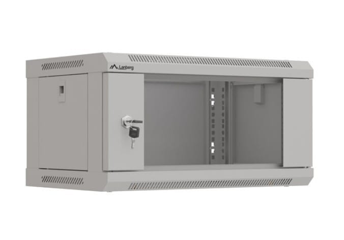 Lanberg Szafa instalacyjna rack wisząca 19" 4U 540x350 szara drzwi przeszklone (flat pack)
