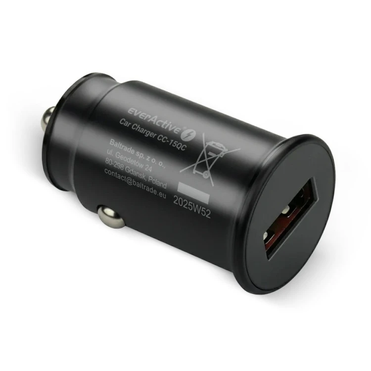 everActive Ładowarka samochodowa CC-15QC QC3.0 18W 1XUSB + kabel USB-C 1m