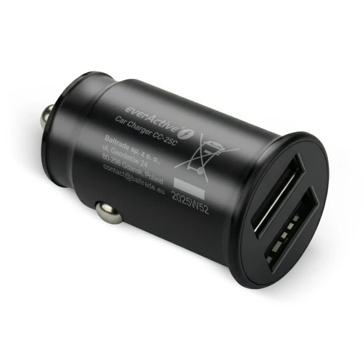 everActive Ładowarka samochodowa CC-25C 2XUSB 12W + kabel USB-C