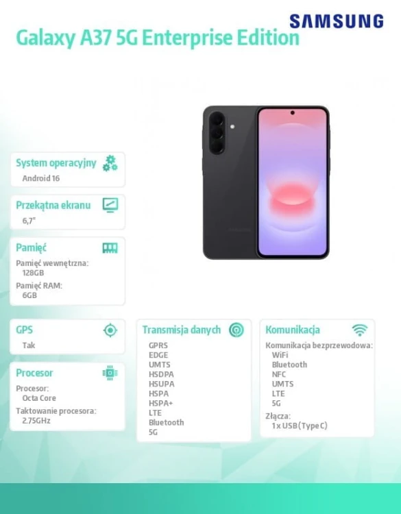 Samsung Smartfon Galaxy A37 5G 6/128GB Enterprise Edition czarny