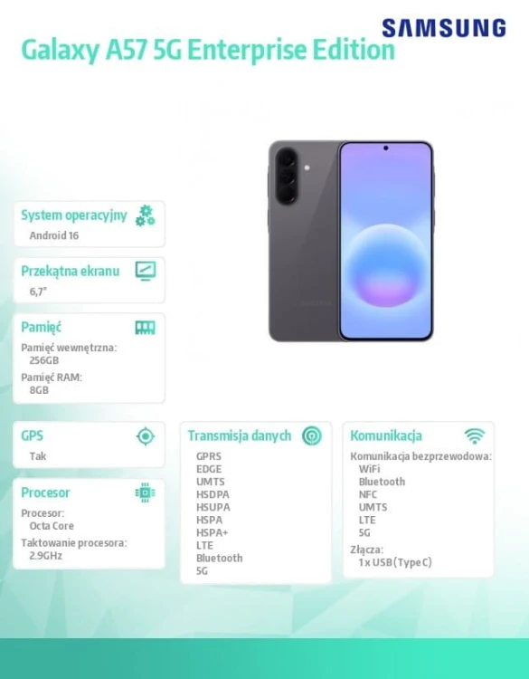 Samsung Smartfon Galaxy A57 5G 8/256GB Enterprise Edition szary