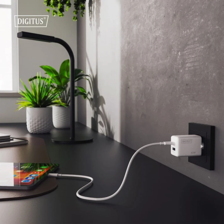 Digitus Ładowarka sieciowa GaN II 45W | 1x USB-C, 1x USB-A | PD 3.0, QC 3.0 | Biała