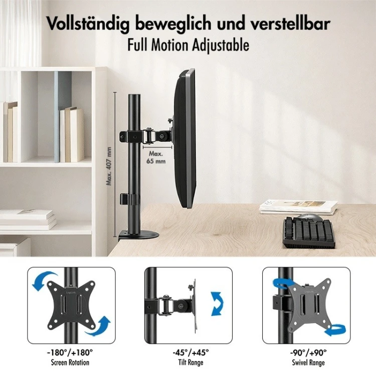 LogiLink Uchwyt na monitor 17-32 ', 9kg max, czarny