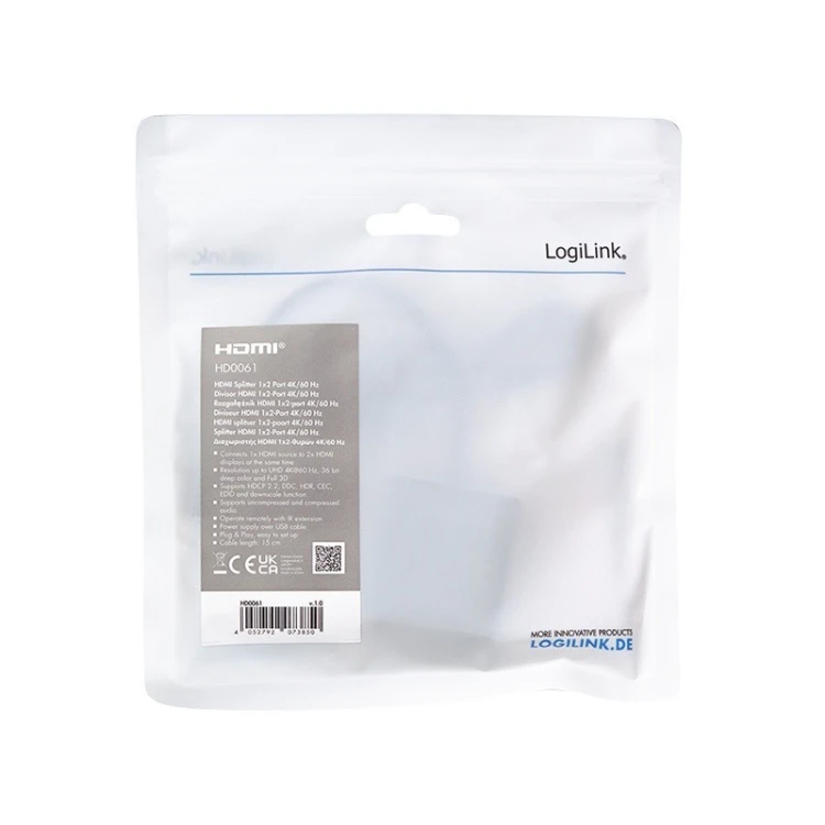 LogiLink Splitter HDMI, 1x2-Port , 4K/60Hz