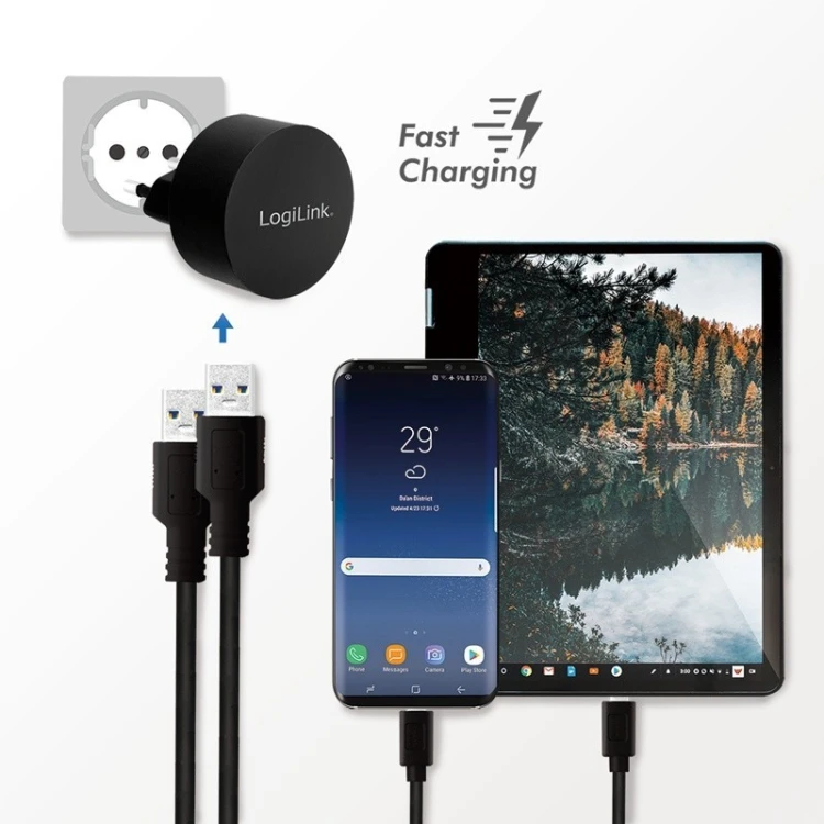 LogiLink Ładowarka sieciowa  2x USB-A, 10.5W, czarna