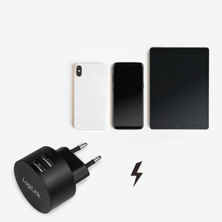 LogiLink Ładowarka sieciowa  2x USB-A, 10.5W, czarna