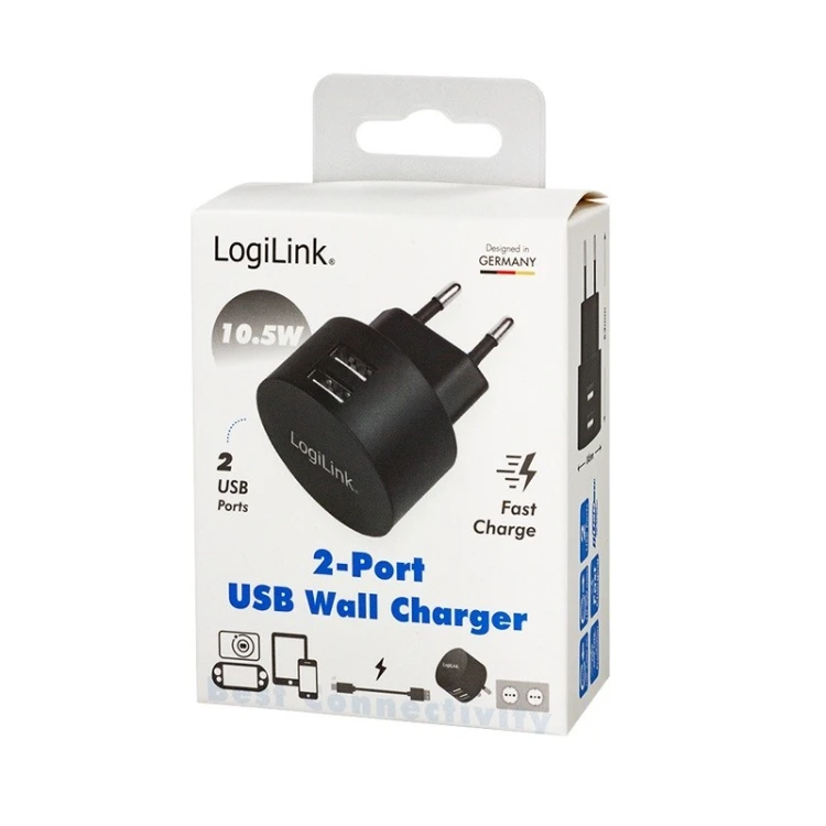 LogiLink Ładowarka sieciowa  2x USB-A, 10.5W, czarna