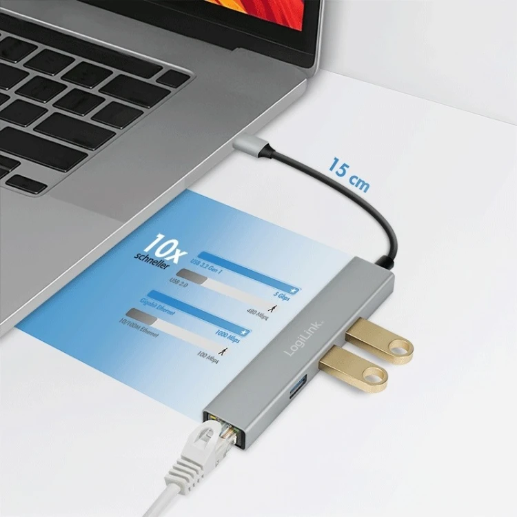 LogiLink HUB USB3.2 3xUSB-A, 1x RJ45 Gigabit Ethernet