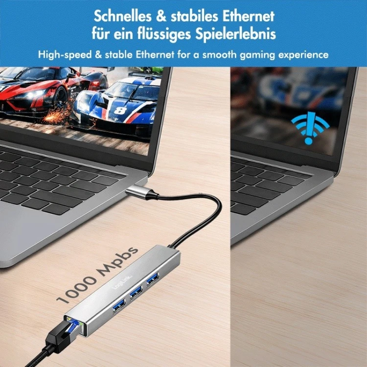 LogiLink HUB USB3.2 3xUSB-A, 1x RJ45 Gigabit Ethernet