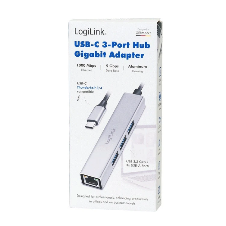 LogiLink HUB USB3.2 3xUSB-A, 1x RJ45 Gigabit Ethernet